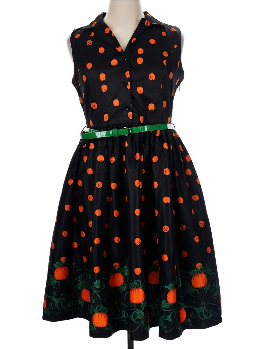 Lindy Bop Black Dress with Orange Polka Dots & Pumpkin Border